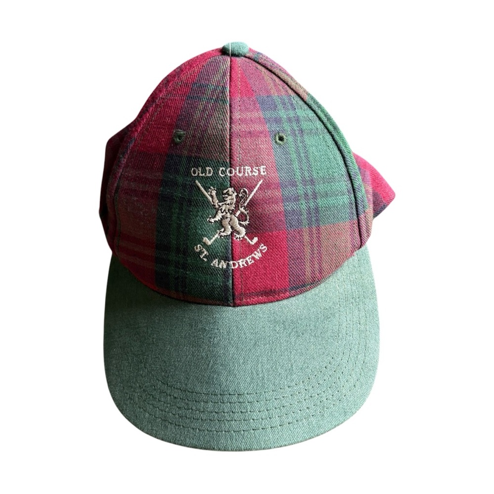 Old Course St Andrews Hat Plaid Auchterlonies Leather Strap Back Golf